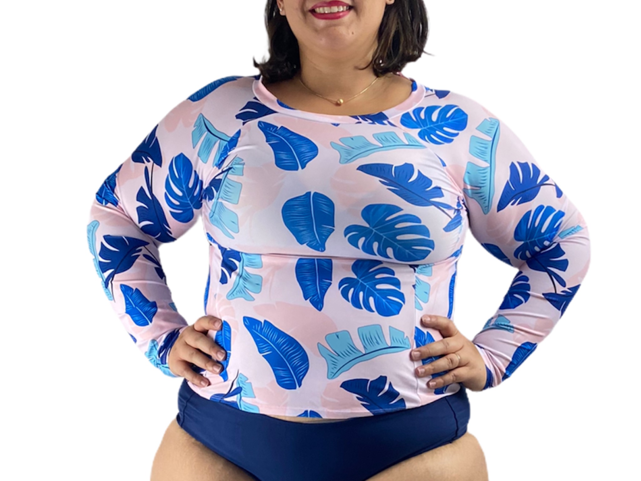 Traje de Ba o Dos Piezas Blusa Mangas Largas Rosado Estampado